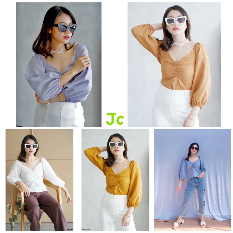 SF- ANGGIE TOP BALON / Blouse Vneck Balon murah / atasan Wanita Kekinian