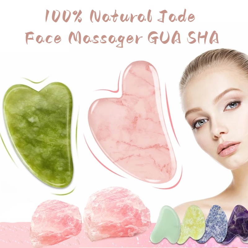 Batu Alam Giok Guaache Scraper Rose Quartz Facial Gua Sha Tools Batu Pijat Pijat Wajah Tubuh Wajah Pengangkat Mata Penghilang Kerut