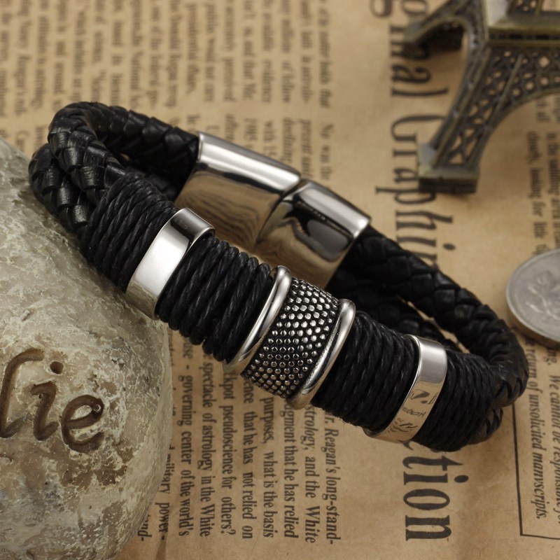 Gelang Bahan Kulit PU Alloy Untuk Pria