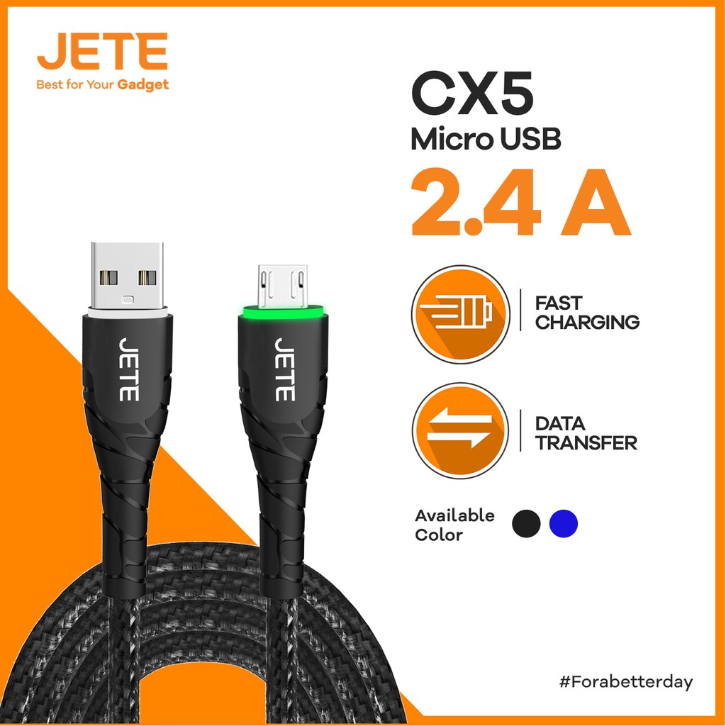 Kabel Data Micro USB Jete CX5 with Fast Charger 2.4A Original