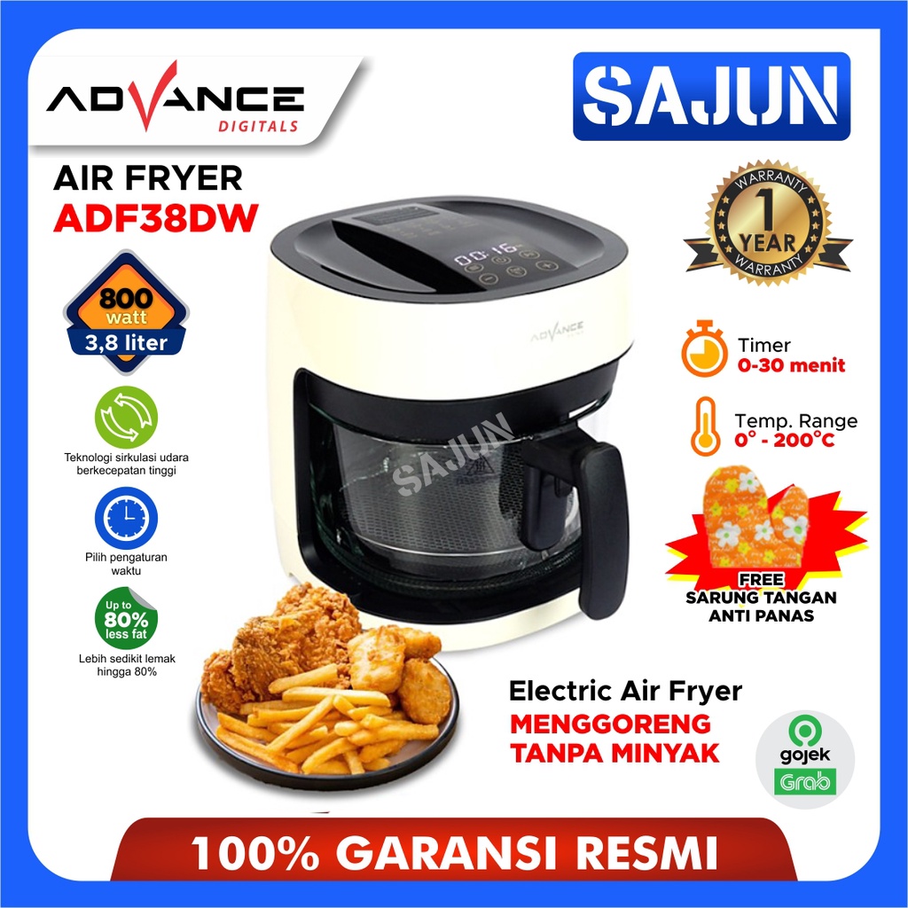 Advance Air Fryer ADF38DW 3,8 Liter Transparan Glass 800 Watt ADF-38DW