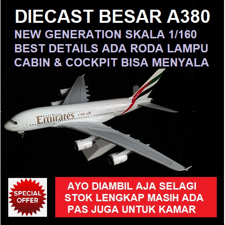 DIECAST MINIATURE BESAR PESAWAT AIRBUS A-380 - EMIRATES