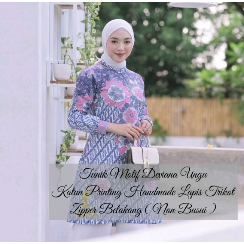 ATASAN BATIK WANITA TUNIK DEVIANA UNGU PRABUSENO ASLI SERAGAM KANTOR