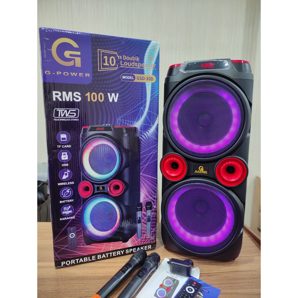 GPOWER SPEAKER GSD 10D WIRELESS PORTABLE BLUETOOTH FREE 2 MIC