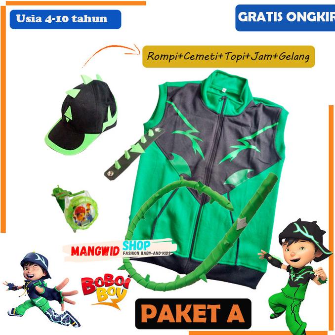 PAKET KOSTUM SETELAN JAKET ROMPI BOBOIBOY DURI GLOW IN THE DARK Termurah