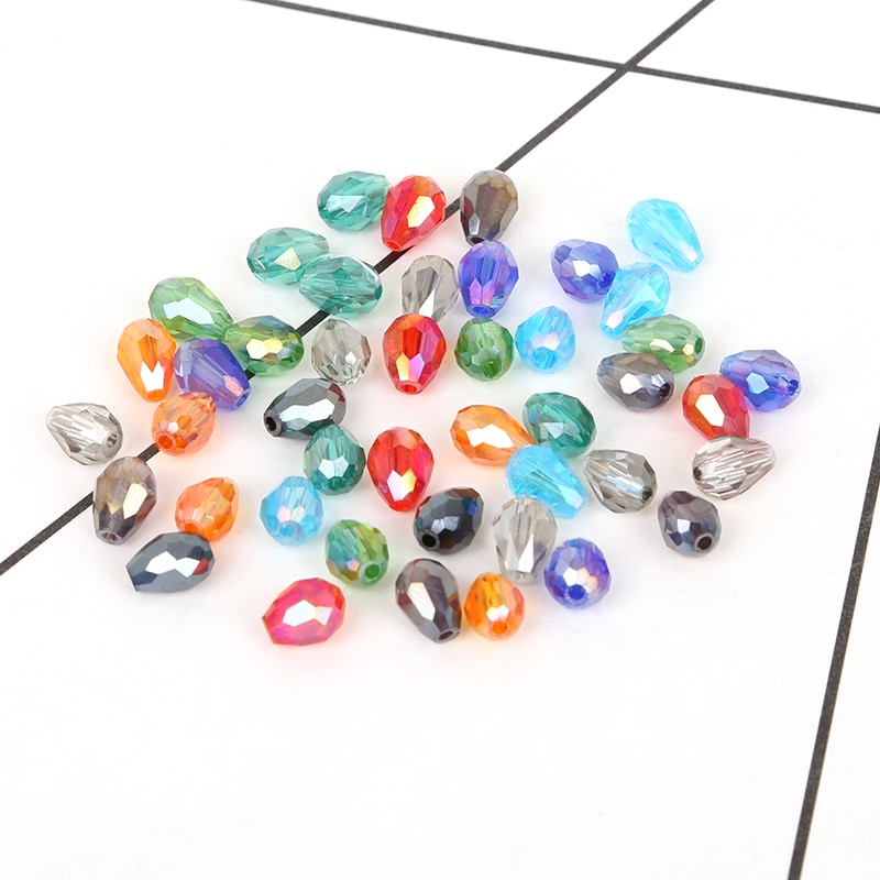 DIY 5*7 Mm 70 Pcs Austria Teardrop Crystal Beads Warna-warni Segi Manik-manik Kaca untuk Garmen Dekorasi Kerajinan Buatan Tangan Perlengkapan