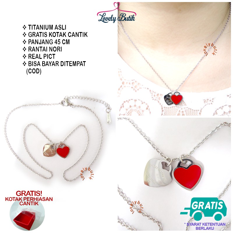 Lovelybutik Kalung Titanium Anti Karat V4lentin3 Kalung Wanita Titanium Liontin Love Panjang