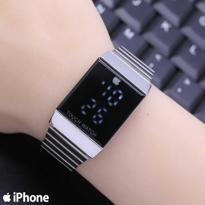 iphone apple touch watch i phone silver jam tangan wanita pria fashion