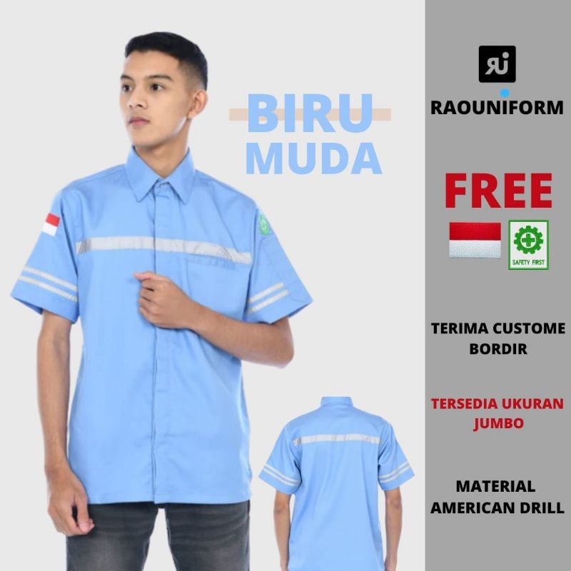 grosir baju wearpack murah/atasan baju safety tangan pendek/kemeja kerja custom bordir/seragam kerja karyawan kantor lapangan