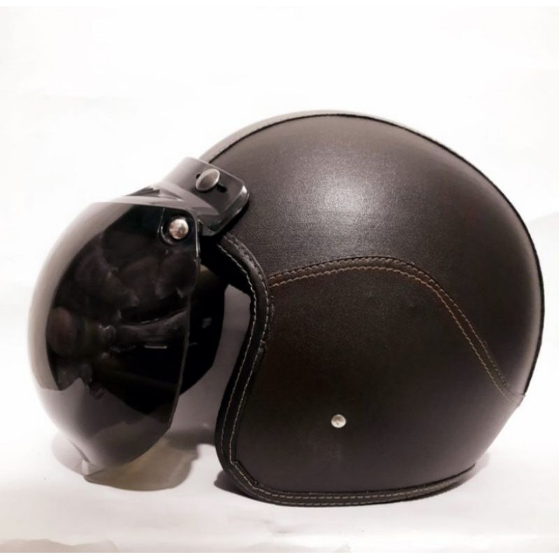 HELM BOGO DEWASA / HELM BOGO FULL LEHER KULIT COKLAT POLOS / HELM BOGO / HELM BOGO SNI KULIT COKLAT