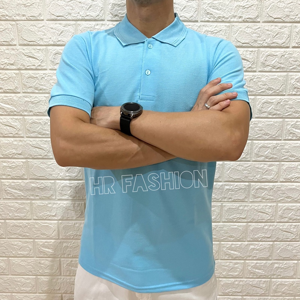 HRFASHION Kaos Polo Bahan PIQUE - Polo Shirt BIRU MUDA Polos