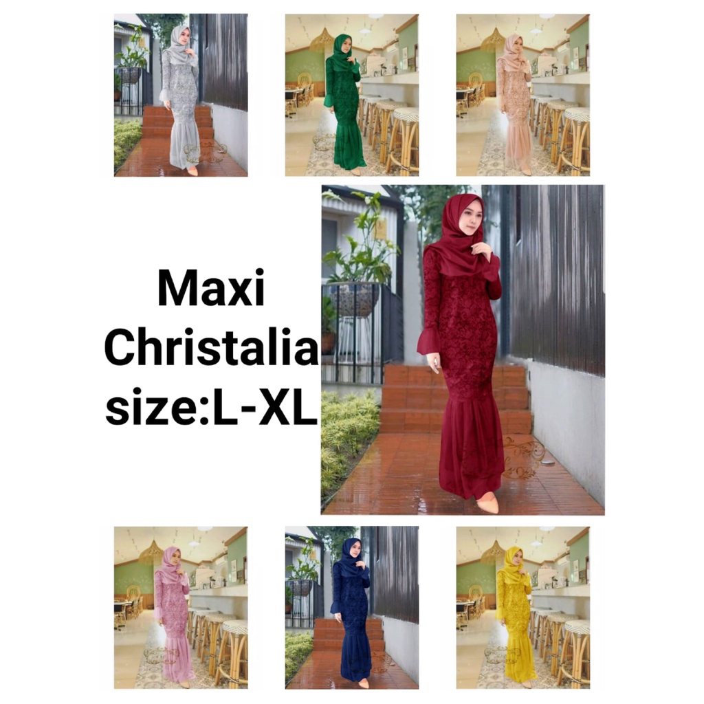 COD☑️PAKAIAN WANITA GAMIS/MAXI CHRISTALIA/ BLUKAT GLITER FURING SIZE  L/XL/ DRESS DUYUNG BRUKAT /BUSANA GAMIS/PAKAIAN MUSLIM/GOOD QUALITY