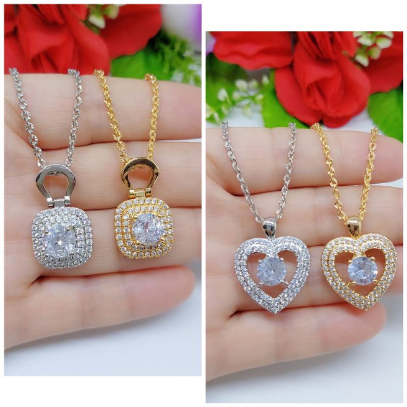 Set Xuping Kalung+Liontin Love&amp;Kotak Mata Satu Lapis emas 18k 056.057