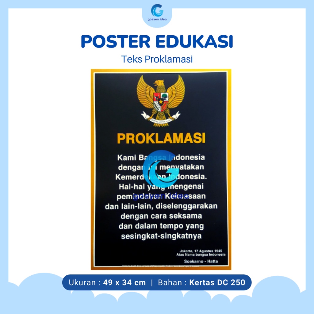 Poster Dinding Medium Edukasi Anak Belajar Gambar Teks Proklamasi Indonesia