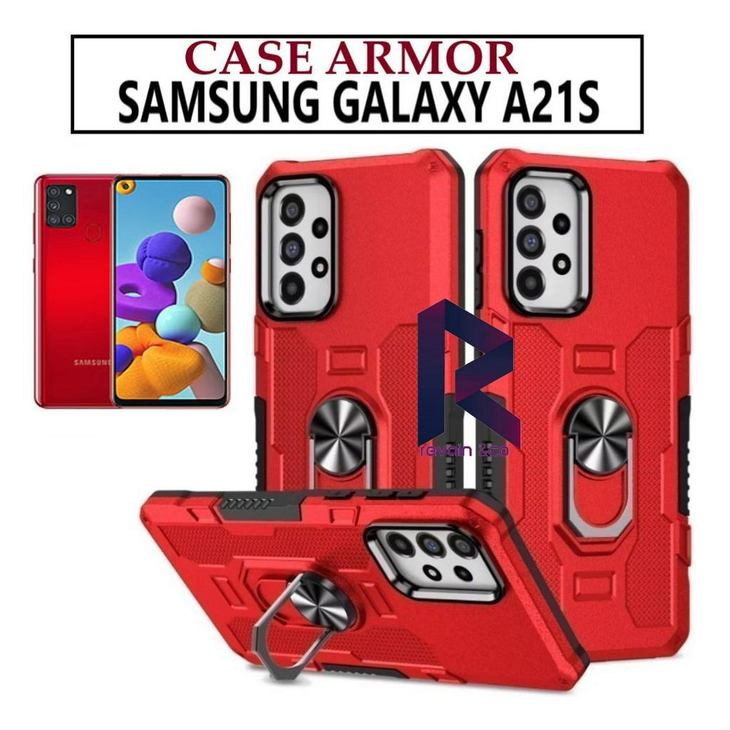 Case Armor SAMSUNG A21S Iring Cincin Magnetic Kesing Hp Protect kamera Premium Hard Case Standing Robot Pelindung Kamera