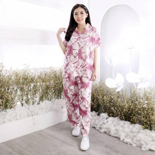 Setelan Piyama Wanita Baju Tidur Cewek Motif Tie Dye One Set Rayon Adem Jumbo XL-XXL Caris CP-LUCY MAROON