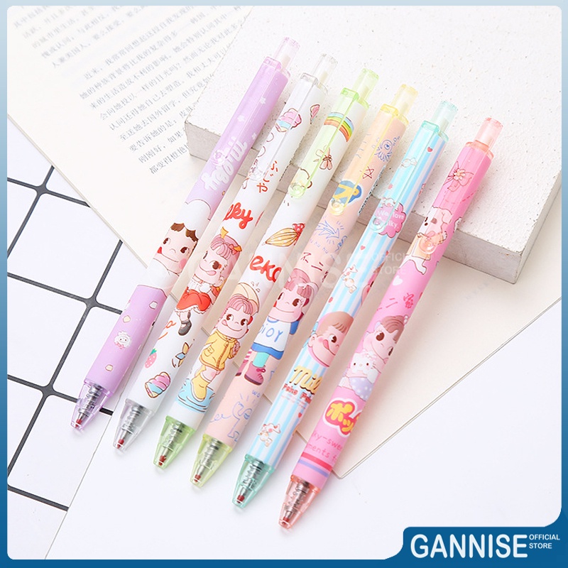 

Gannise 6pcs Pena Pulpen Pen Cetek Cetekan Mekanik Gel Motif Milky Peko GN-ST0032