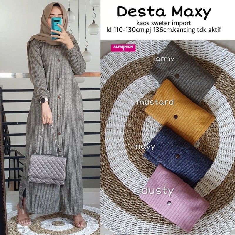 Desta Maxy - LD104 Gamis Kaos Rajut Sweter Import / Poska Maxy / Button Maxy / R.11 - 151-5369