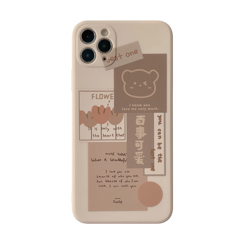 IPHONE Kartun Beruang Label Coklat Soft Phone Back Case Cover Untuk Iphone7 8 PLUS X XR XS 11 12 13 14 MINI PRO MAX SE 2020 Huawei P20 P30 P40 P50 Mate20 30 40 Nova