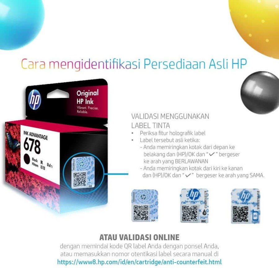 HP ink Catridge 678 Black Colours | Hitam Warna Advantage Tinta Printer Deskjet 1010 1500 2500 2600 3500 4500 4600 Series Original -Geniune Product