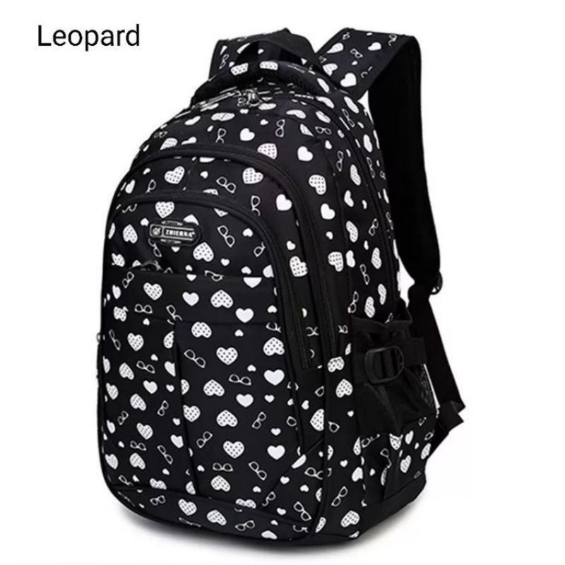 tas ransel sekolah motif love tas gendong karakter love-Hitam