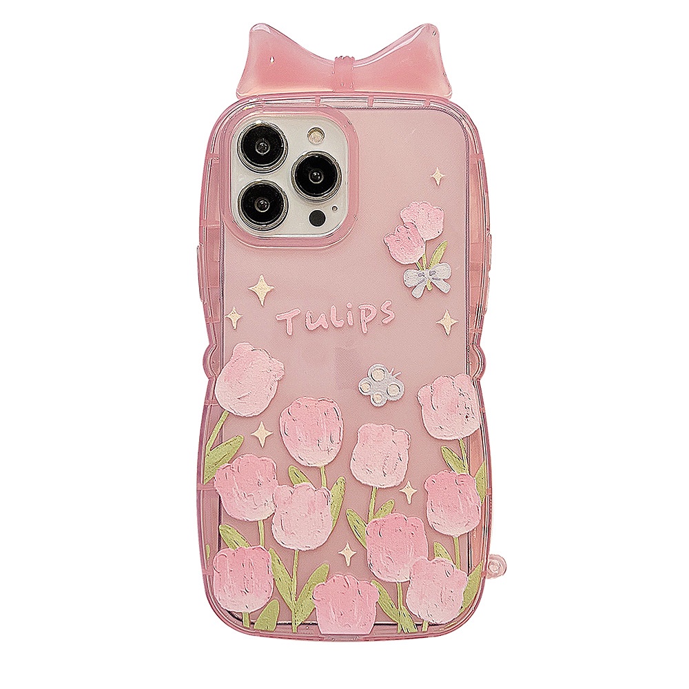 Case Pelindung Transparan Motif Tulips Bow Untuk Iphone X Xr Xm 11 12 13 Mini PRO MAX