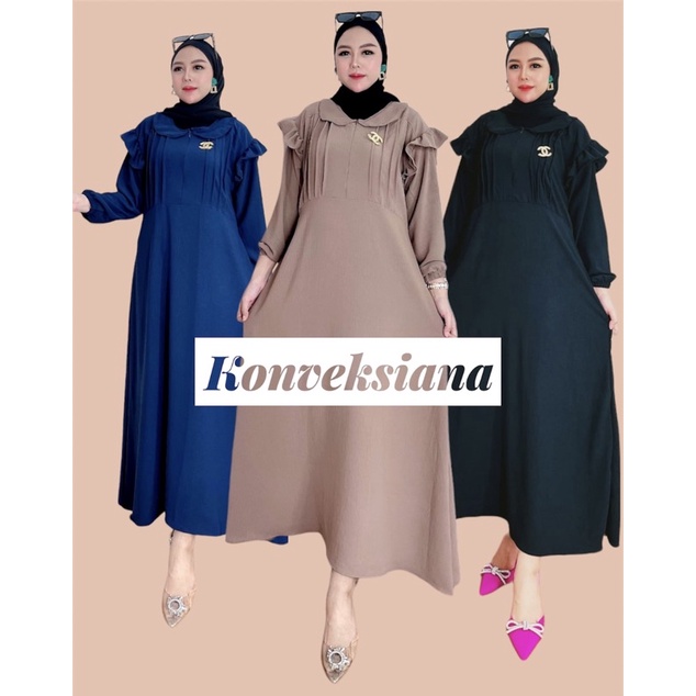 DRESS WANITA CHANEL CRINCEL PREMIUM | GAMIS TERBARU KONVEKSIANA