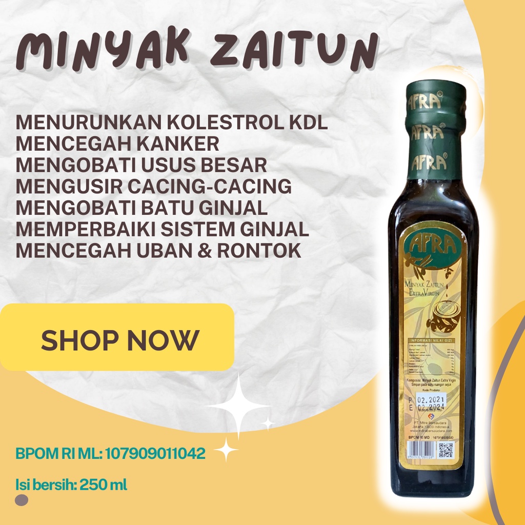 Minyak Zaitun Afra Extra Virgin 250 ML Olive Oil Murni Original Murah