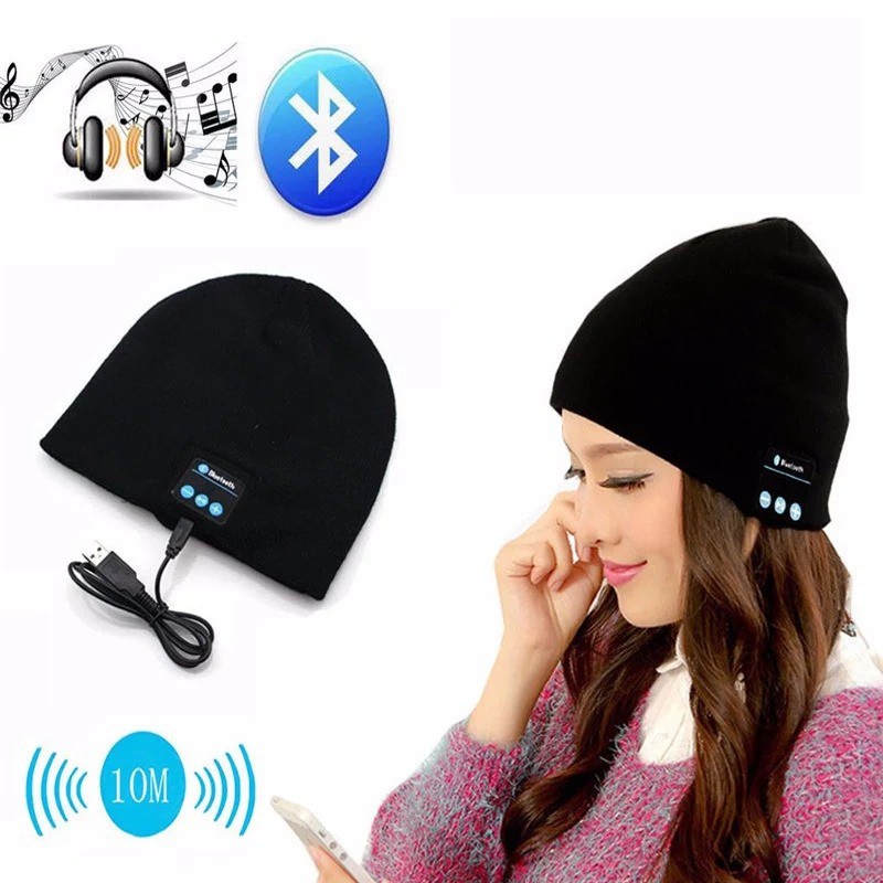 Topi Kupluk Bluetooth USB Recharger Handsfree Call Waterproof Simple