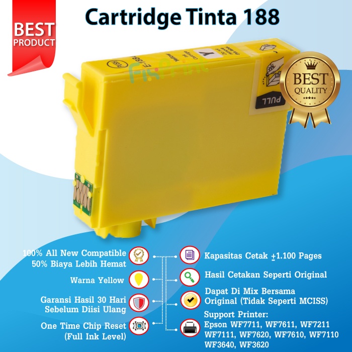 Cartridge Tinta Epson T188 Compatible WF7111 WF7620 WF3621 WF7621 188n