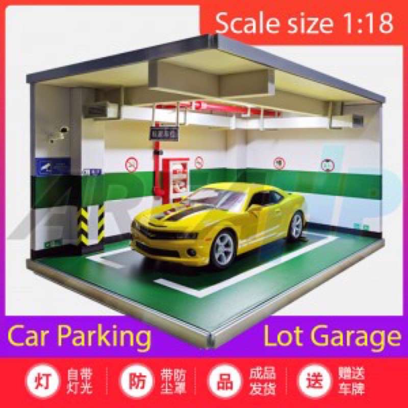 Diorama Diecast 3 Car Parking Lot Garage LED Lamp Green Scale 1:18/18