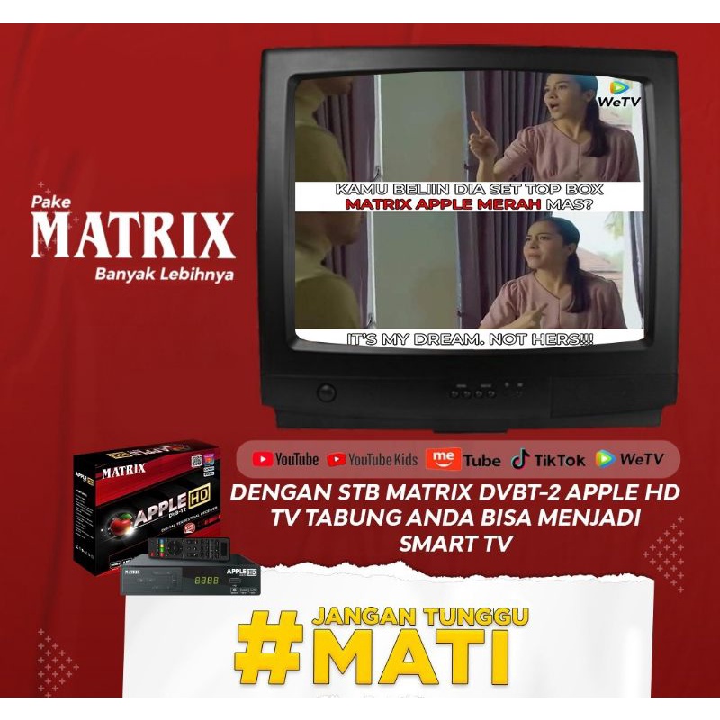 Matrix Apple Merah/Silver/Kuning Super HD - STB TV Digital/Receiver Youtube,MeeCast,Apple Cast,IPTV,DVB-T2,DVB2IP,MITUBE,Tik-Tok,Vidio,WeTV