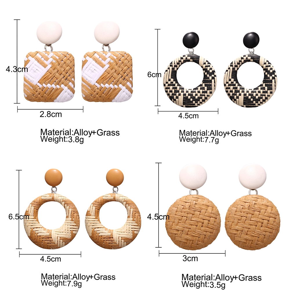 Geometric Rattan Weave Round Square Hollow Drop Female Hoop Earring Jewelry