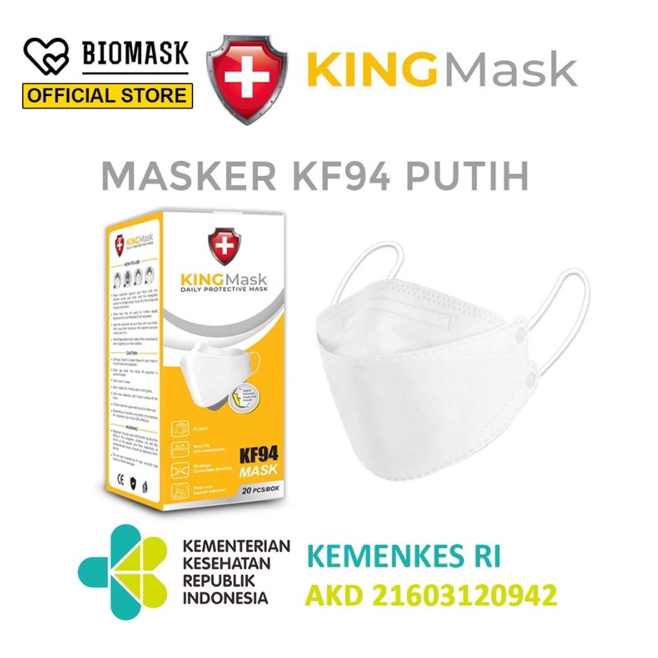 BIOMASK x KINGMASK Masker KF94 1Box 20Pcs Korean Style 4ply - 1 Box 20 Pcs Hitam / Putih 5 PLY KN95 
