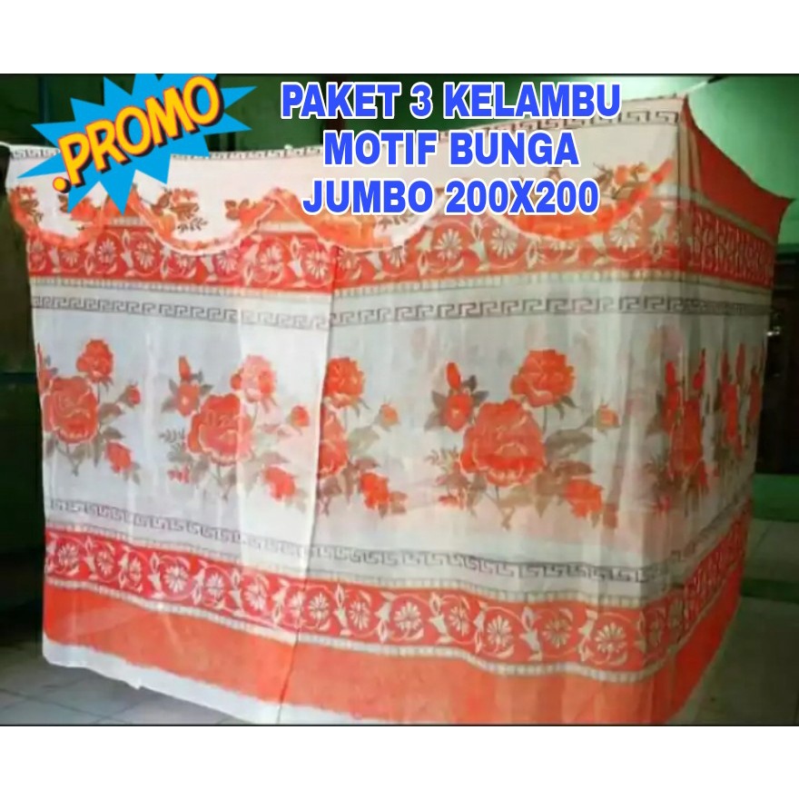 KELAMBU NYAMUK UKURAN JUMBO 200X200 MOTIF BUNGA