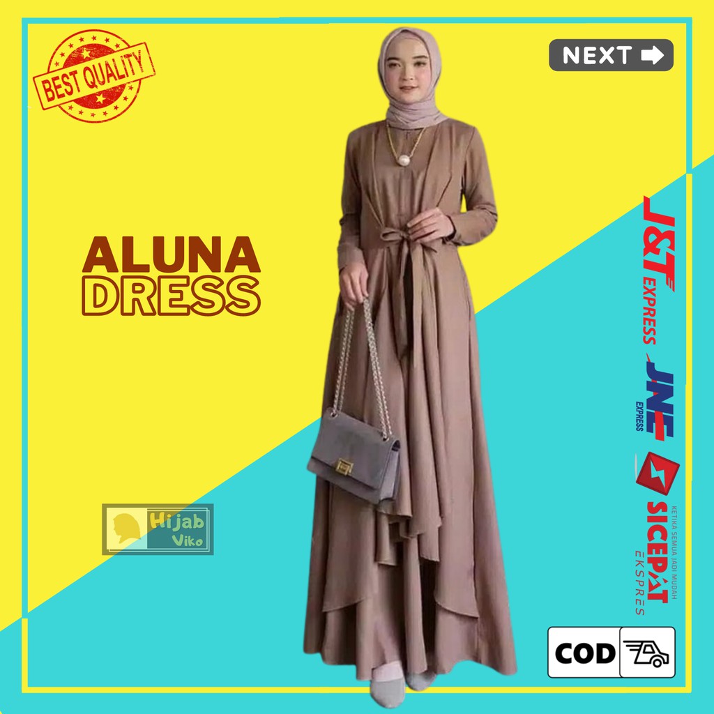 Gamis Wanita Syari Terbaru Abaya Maxi Aluna Dress Muslim Murah