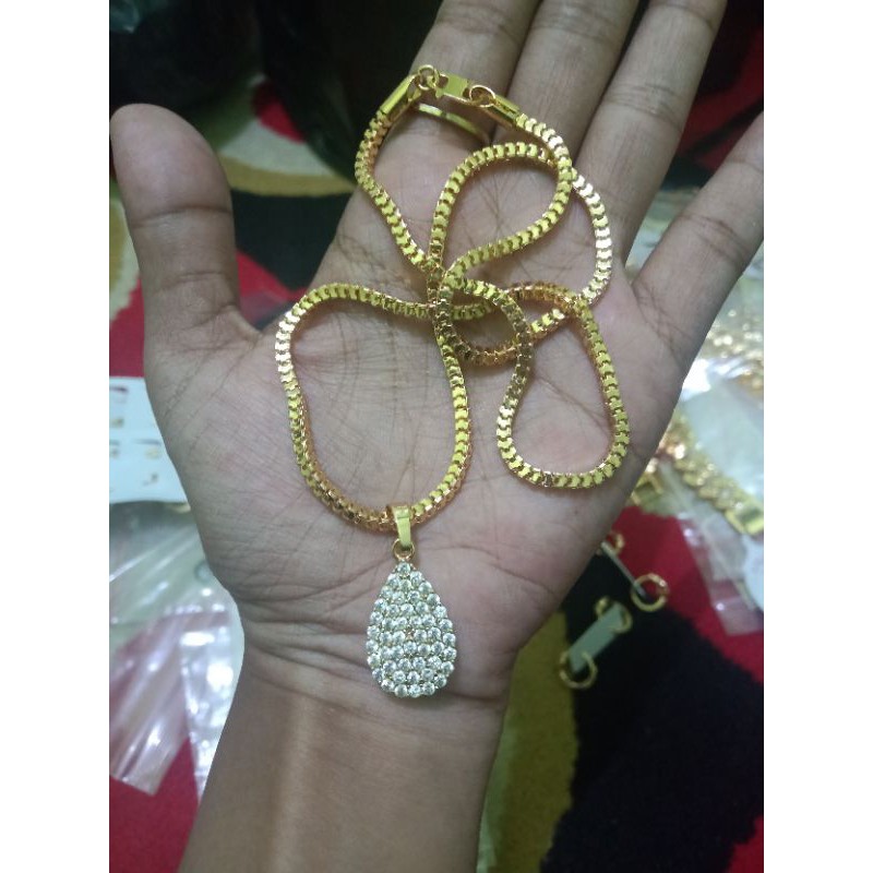 kalung itali kaca set liontin oval mewah full mata perhiasan wanita