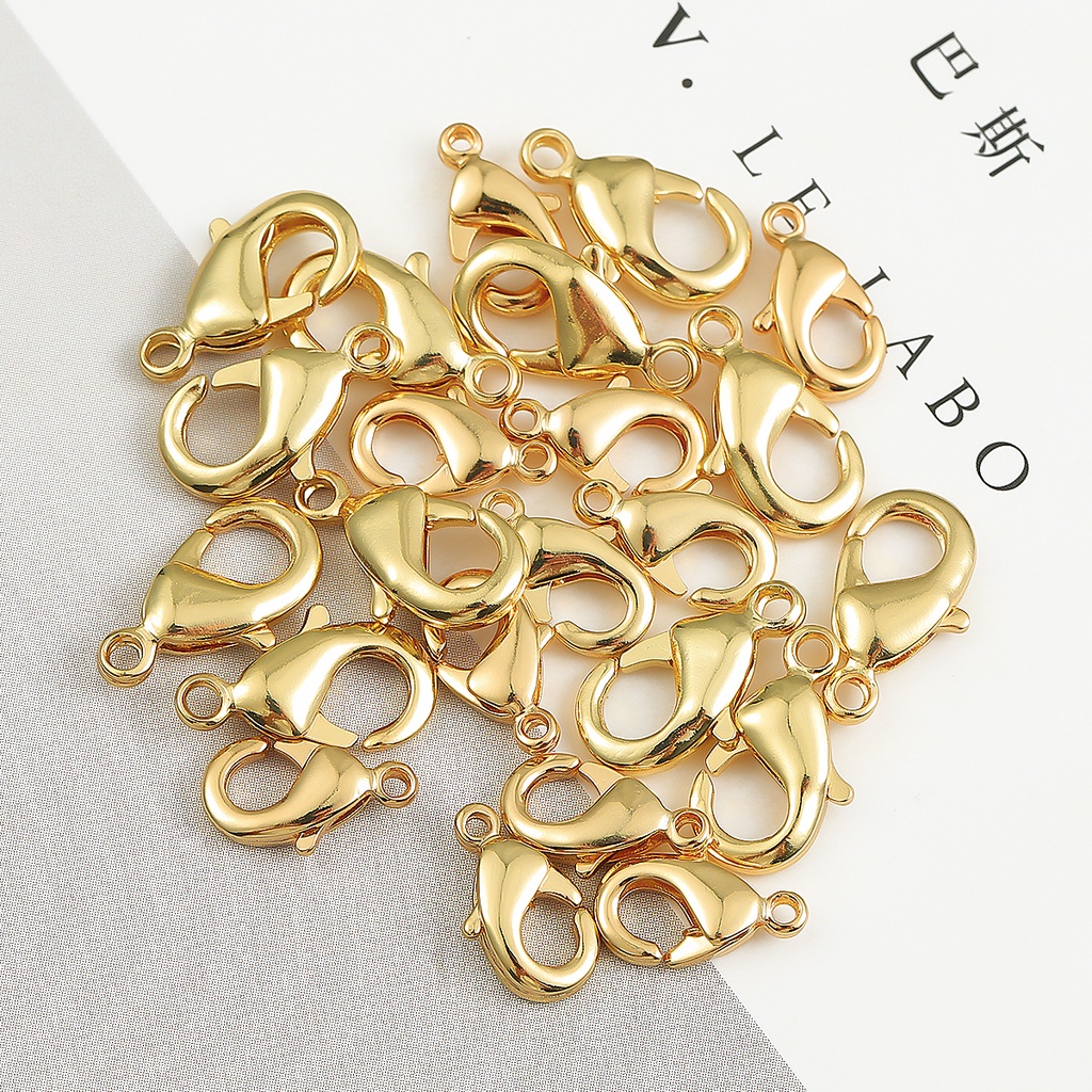 10pcs / lot Konektor Kait Lobster Lapis Emas 18k Ukuran 10 12mm Untuk Membuat Perhiasan DIY