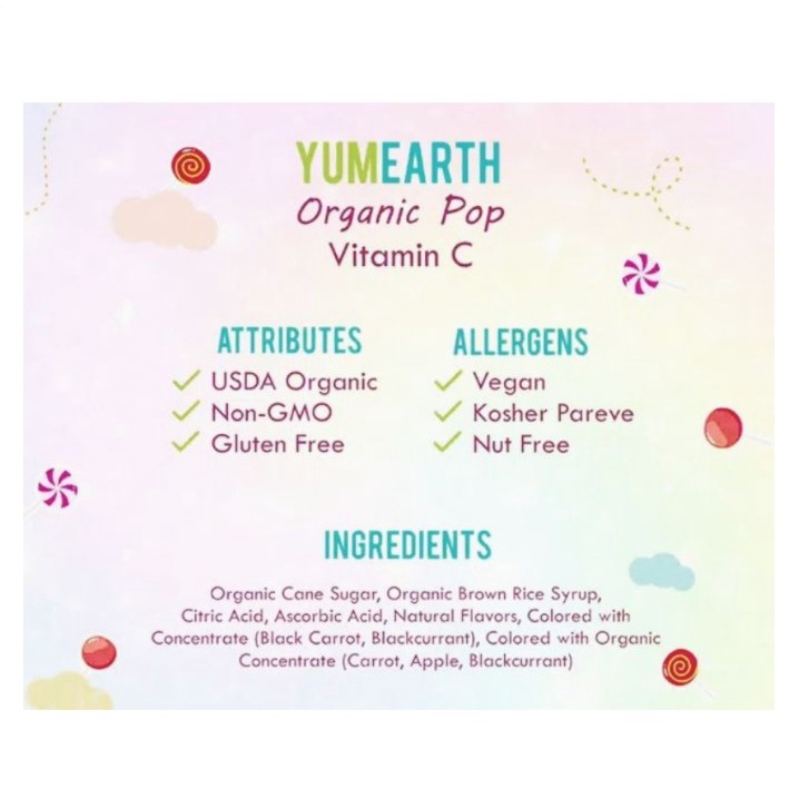 Yum Earth - Yumearth Organic Pops - Favorites Vitamin C 1 Pop (Satuan) 6,2gr