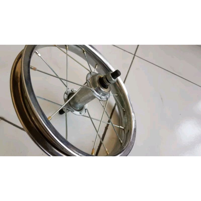 roda depan sepeda anak ukuran 12 inch bahan steel velg rims spoke ruji hub tromol 12inch