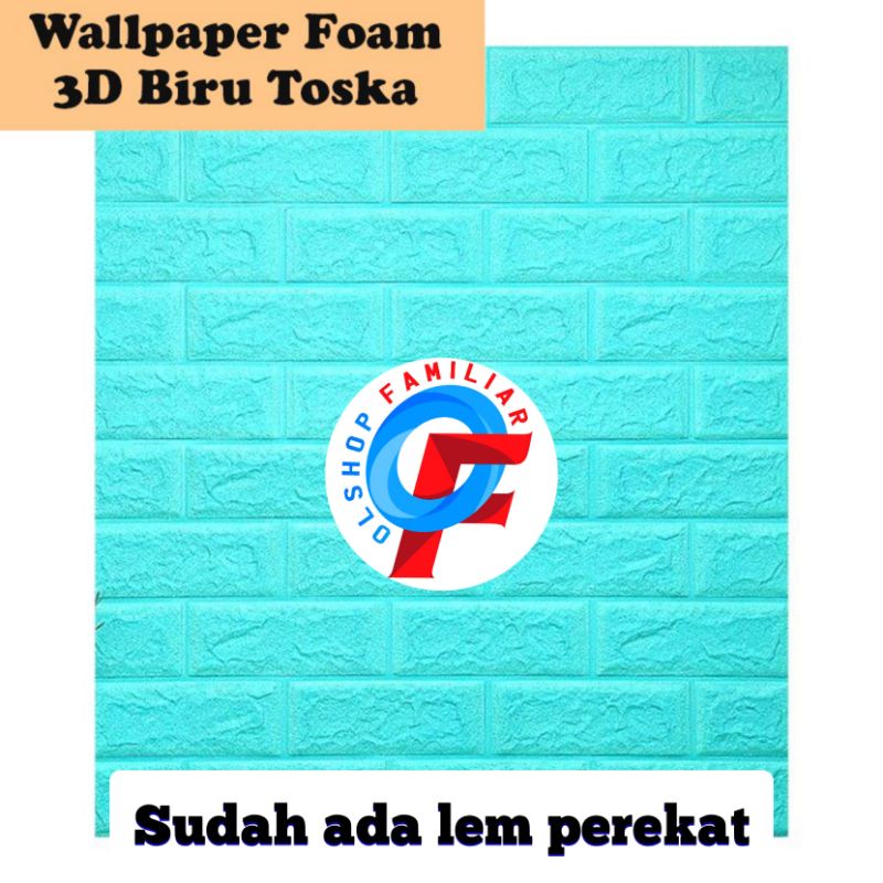 OF Wallpaper Bata Biru Toska Wall Paper Foam 3D Stiker Premium Warna Biru Toska Bata Timbul