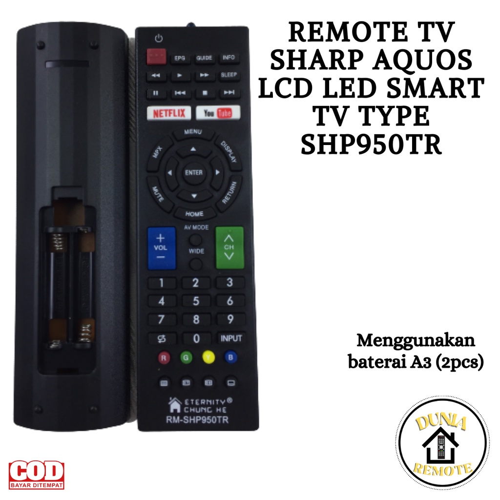 Remot Remote TV Sharp Aquos LCD LED Smart TV RM-ED033 Dan Sharp 950TR / NETFLIX / YOUTUBE