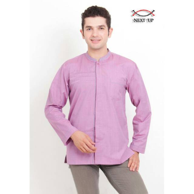 BAJU KOKO LENGAN PANJANG NEXT UP MEN'S MOESLEM WEAR BORDIR MERAH MUDA NU2035