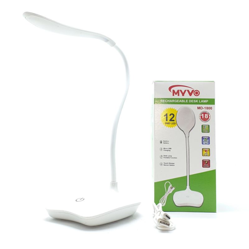 Lampu Meja Belajar Baca DUDUK Led On Off Sentuh Rechargeable Myvo MD-1800