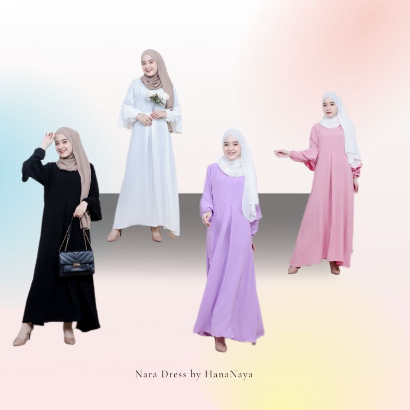 NARA DRESS MUSLIMAH/DRESS RUFFLE/OUTFIT LEBARAN/GAMIS POLOS/GAMIS RUFFLE/GAMIS BASIC/GAMIS MUSLIMAH 