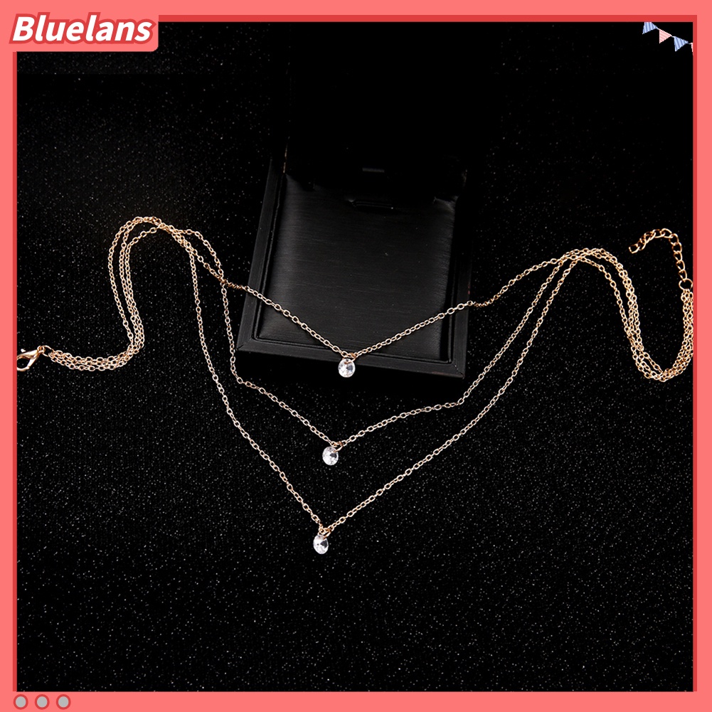 Bluelans Multi-layer Fashion Party Date Jewelry Women Three Rhinestones Choker Necklace