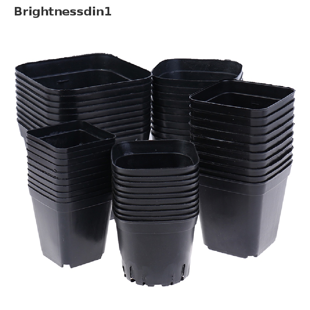 10 Pcs Pot Bunga Bahan Plastik Bentuk Persegi Warna Hitam Ukuran Kecil 1 In 1