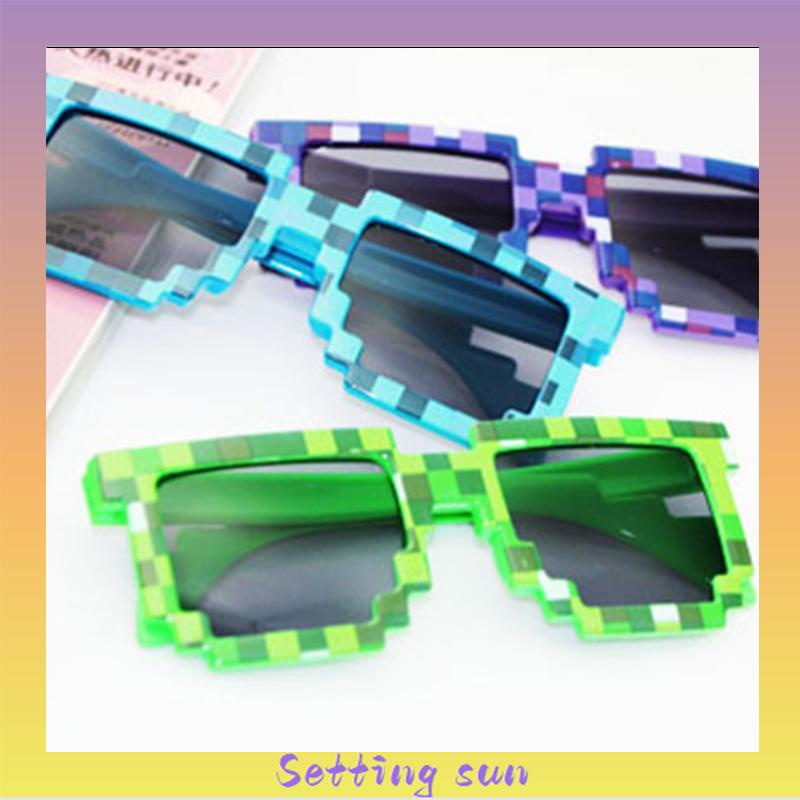 Retro Pixel Lattice Kacamata Mosaik Sunglass Kepribadian Kacamata Tren Kreatif TN