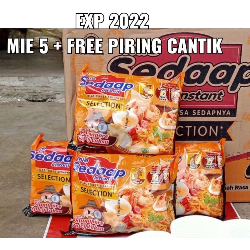 

Mie Sedap Selection Singapore Spicy Laksa Mie Instan Kuah Halal - 83gr 5 pack free piring cantik