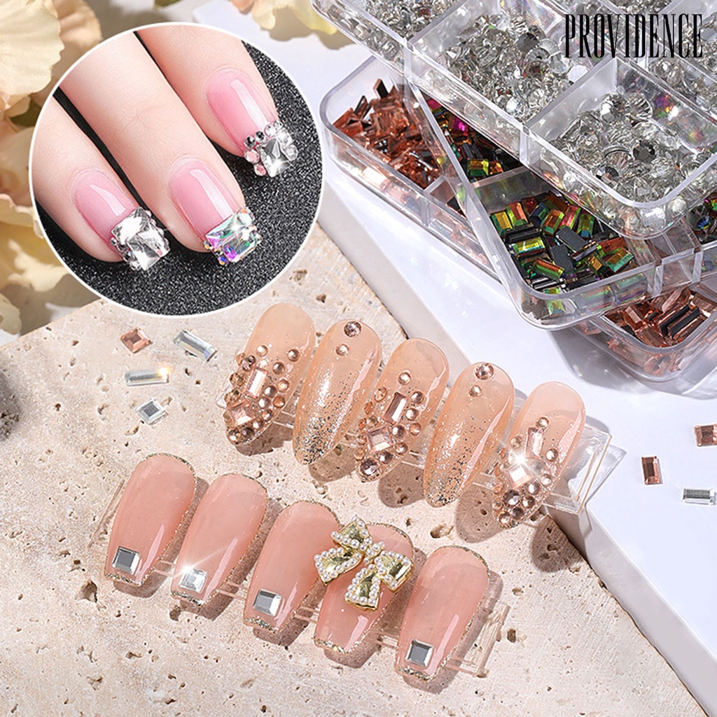 1 Kotak 6 Grids Berlian Imitasi 3d Bawah Datar Untuk Dekorasi Manicure Nail Art Salon